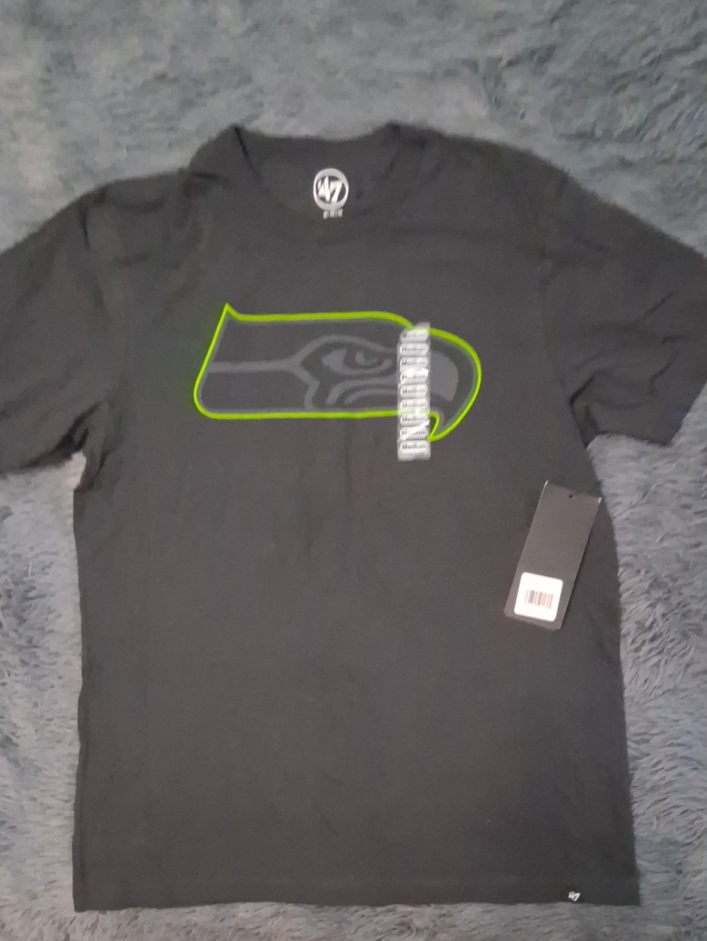 47 Seattle Seahawks Black Tee with Neon Green Logo Outline